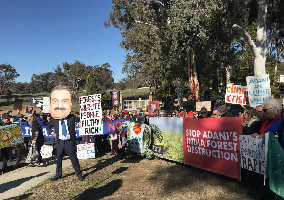Anti-Adani protesters gathered last week outside the Indian High Commission in Canberra. Source: Supplied