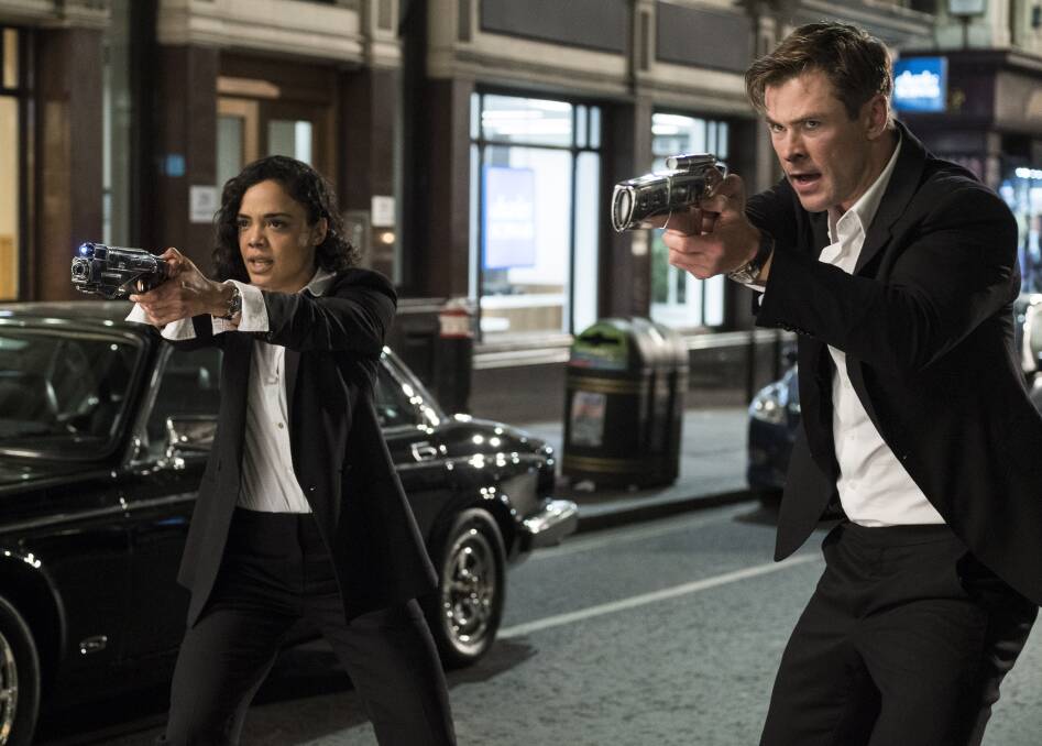 Tessa Thompson, left, and Chris Hemsworth in Men in Black: International. Picture: Giles Keyte/Sony/Columbia Pictures via AP