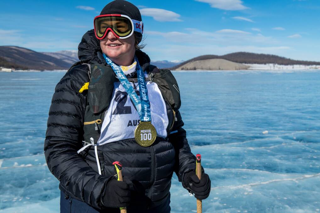 Canberran Cath Wallis during her hike across Lake Khovsgol in Mongolia. Picture: supplied