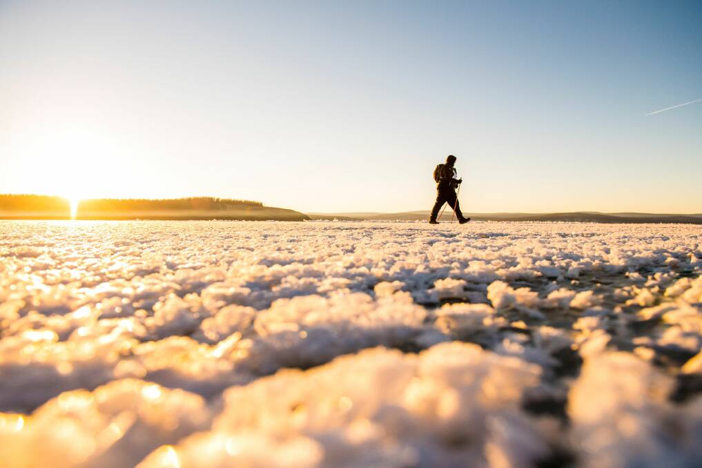 Canberran Cath Wallis during her 100-mile hike across Lake Khovsgol in Mongolia. Picture: Supplied