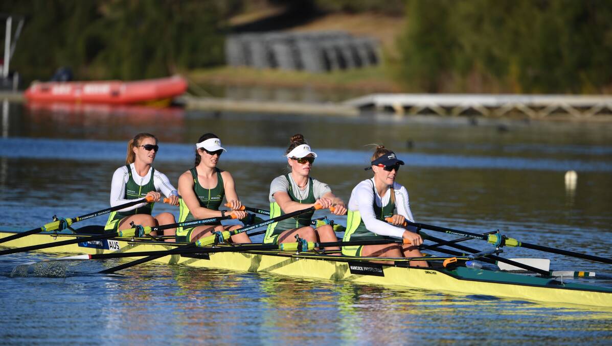 Canberra rower Cara Grzeskowiak, second from the left, will compete at the rowing World Cup. Picture: Rowing Australia/Delly Carr