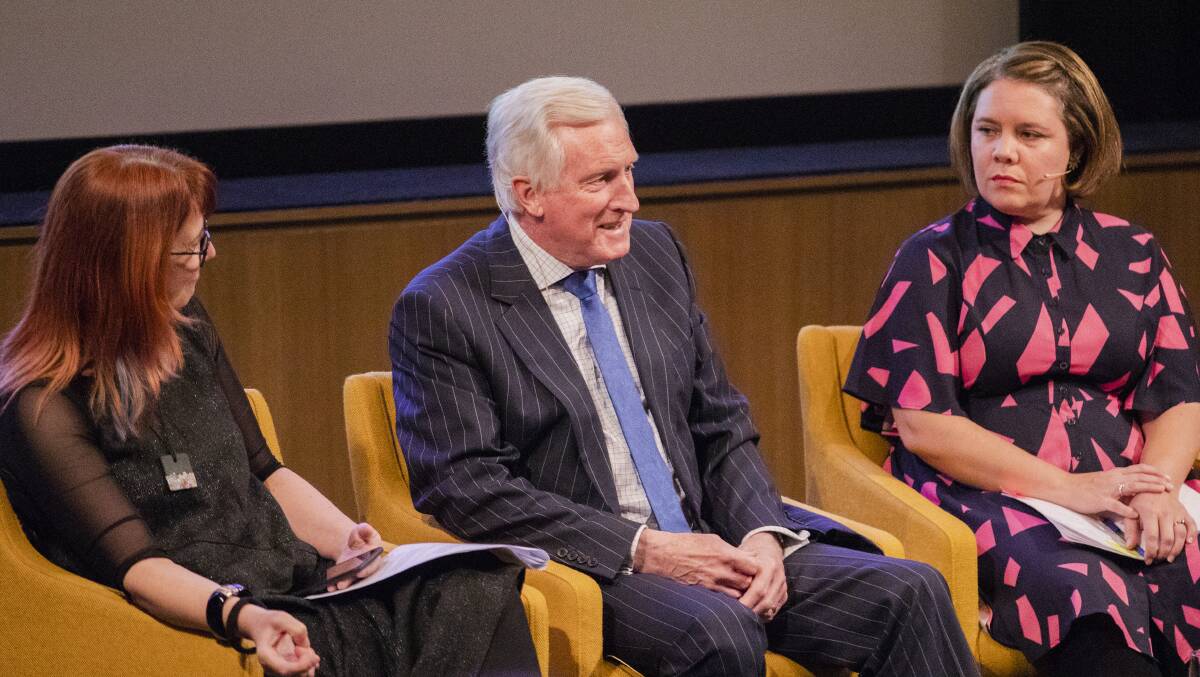 Dr John Hewson speaking at the "Miracles or Mayhem?" post-election policy forum at the National Library of Australia. Picture: Jamila Toderas