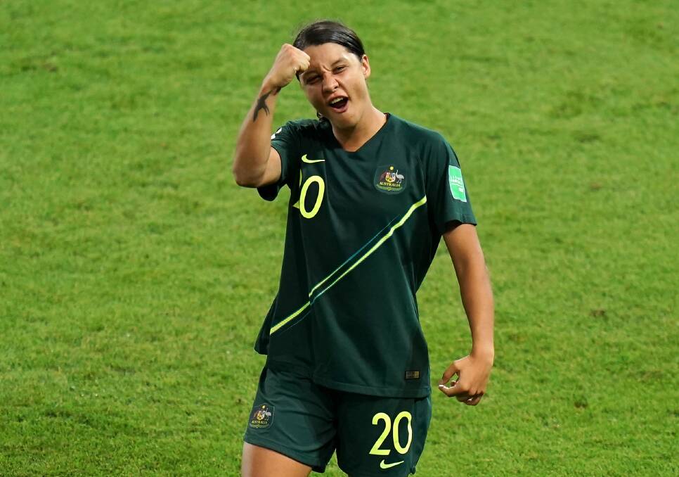 Australia's Sam Kerr celebrates after the final whistle. Picture: PA
