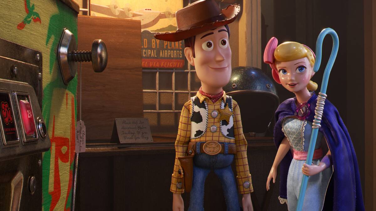 Woody (Tom Hanks) left, and Bo (Annie Potts) in Toy Story 4. Picture: Disney/Pixar