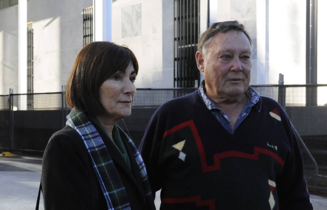 Elaine and David Waugh outside the ACT Supreme Court after hearing Peter Forster-Jones plead guilty to murdering their son Eden Waugh. Picture: Elliot Williams