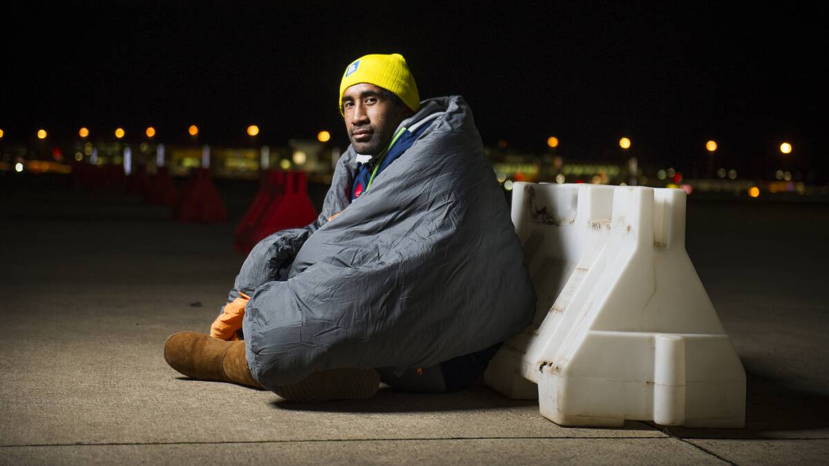 Sia Soliola took part in the CEO sleepout this year and volunteers his time on a regular basis to serve breakfast at a Canberra soup kitchen. Picture: Dion Georgopoulos
