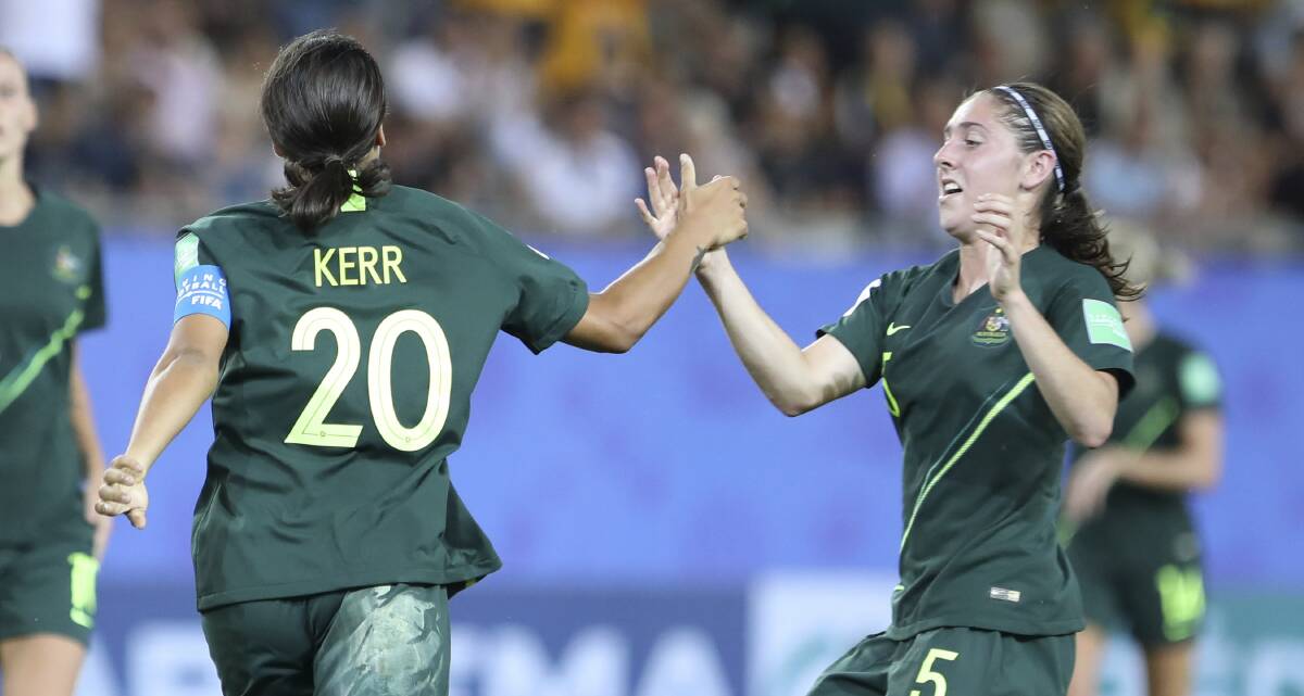 Sam Kerr and Karly Roestbakken are set to play for the Matildas in Canberra. Picture: AP