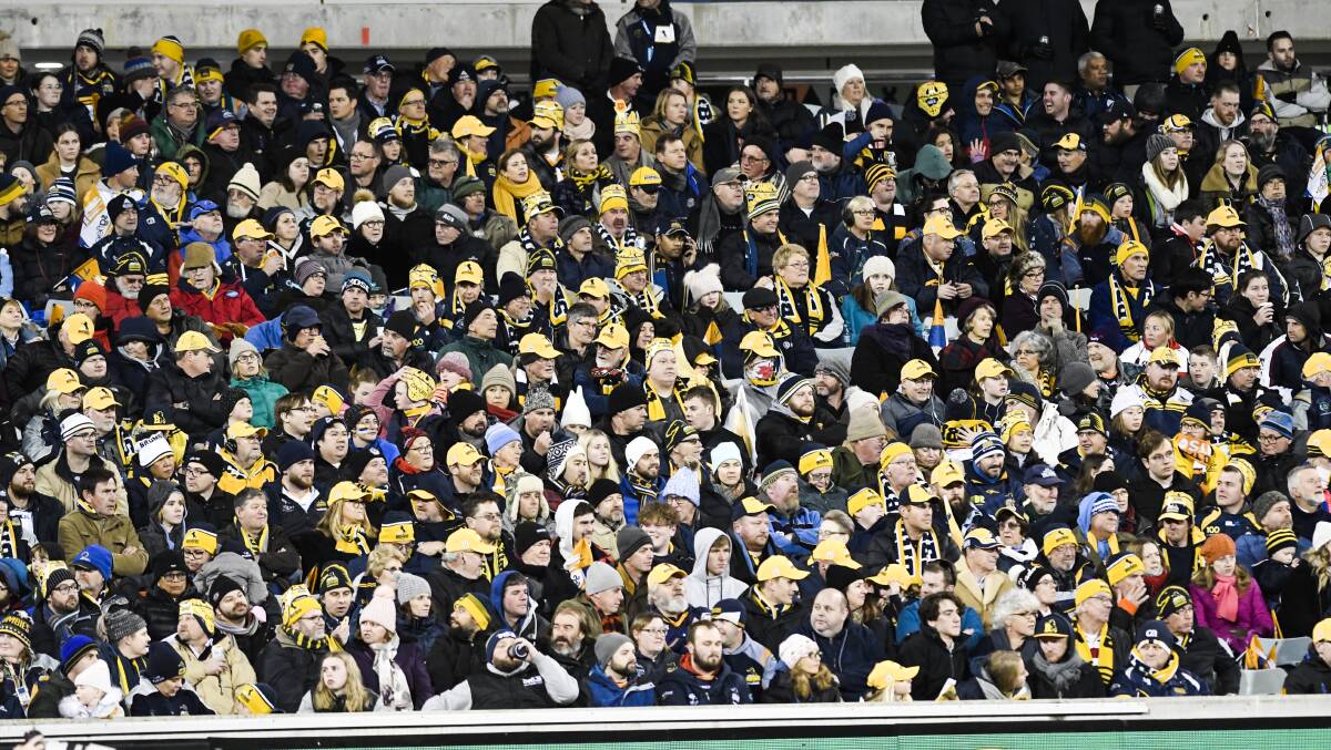 The crowd came back to Canberra Stadium to watch the Brumbies. Picture: Dion Georgopoulos