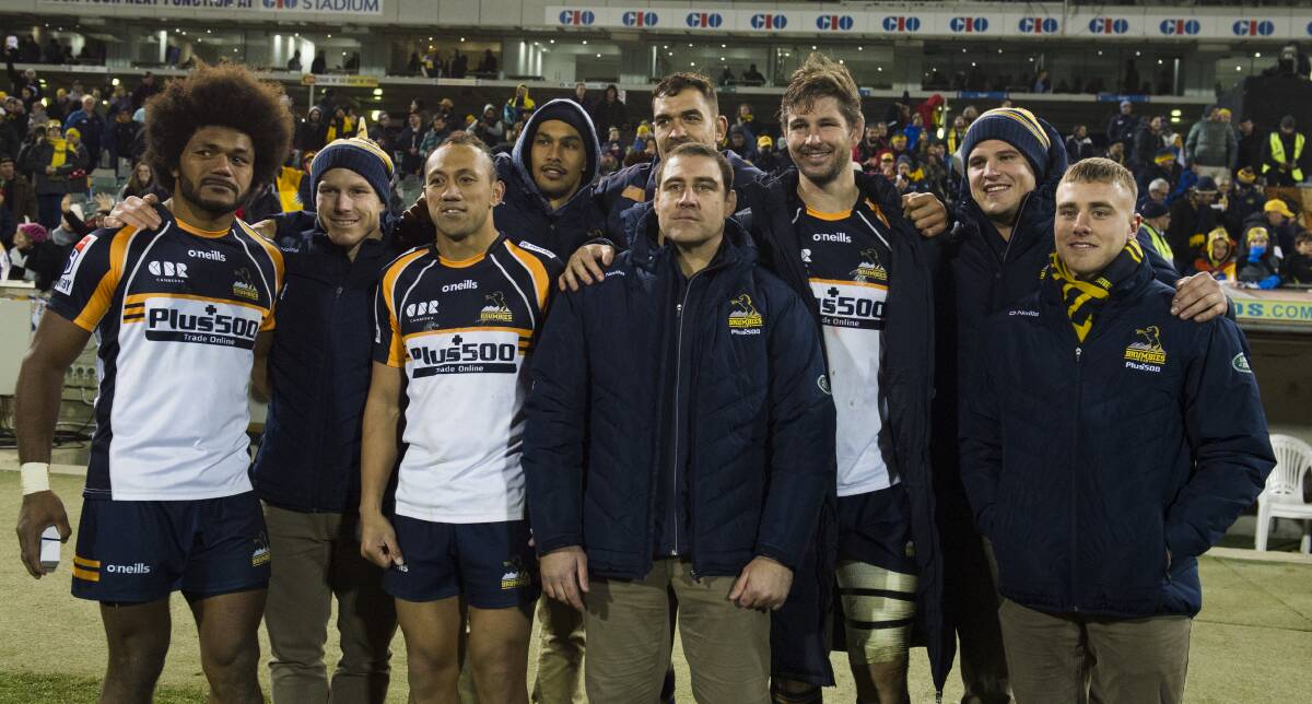 The departing group of Brumbies players. Picture: Dion Georgopoulos