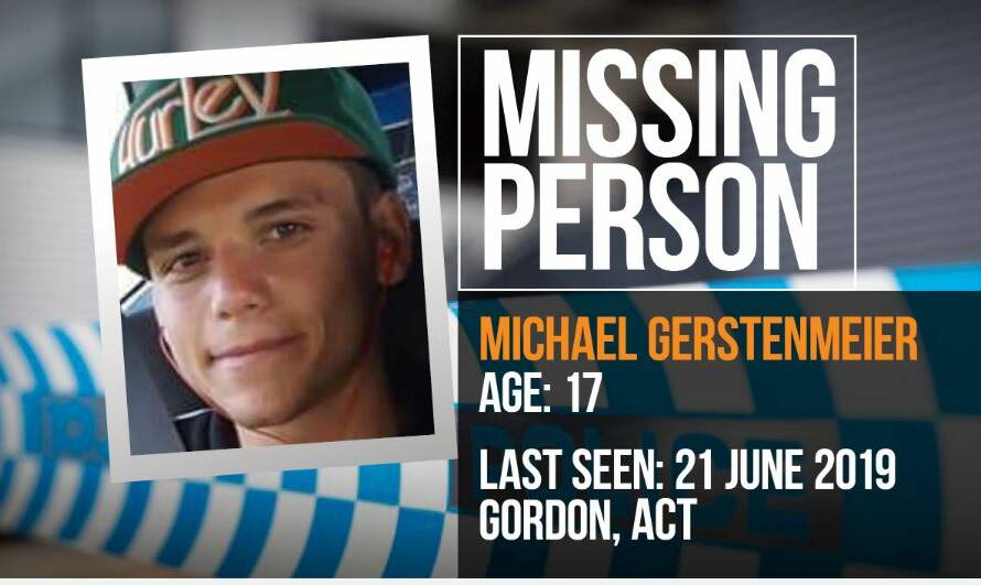 Missing teenager Michael Gerstenmeier, who was last seen on Friday in Gordon. Picture: ACT Policing