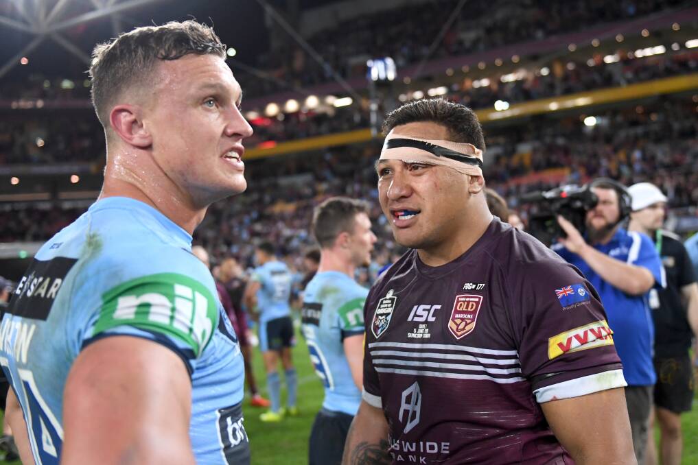 Raiders prop Josh Papalii, right, backs Jack Wighton to bounce back from his hot-and-cold night against the Eels and think Origin will help him do it. Picture: Scott Davis/NRL Photos