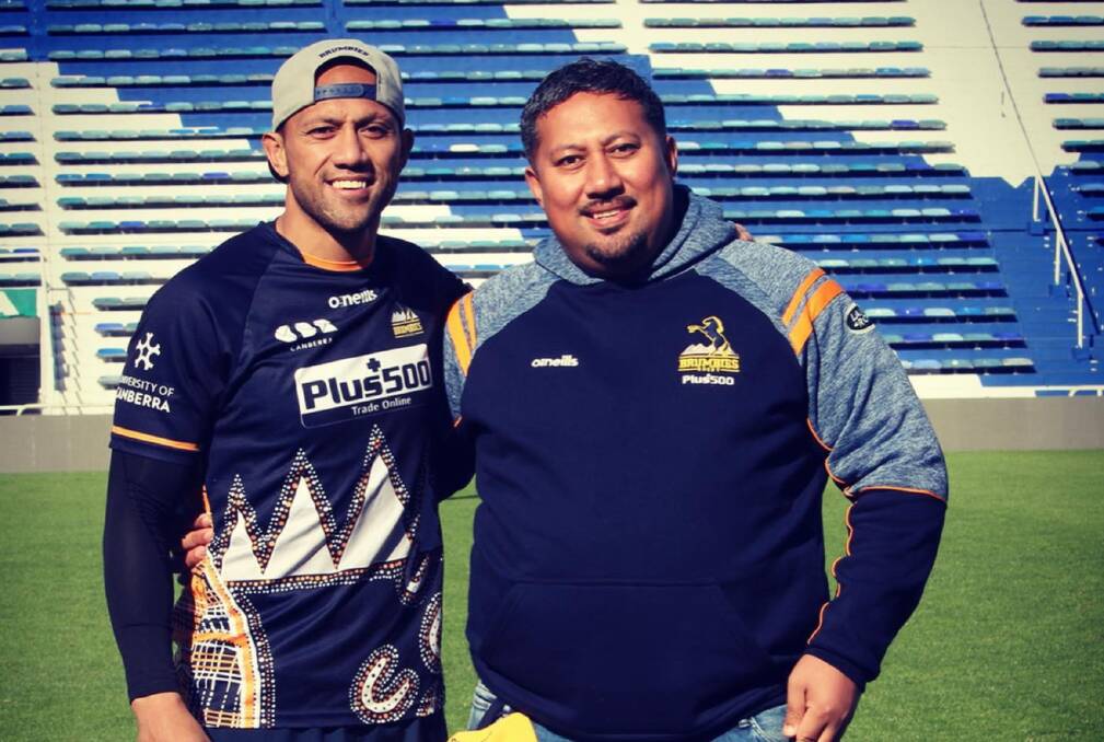 Brumbies captain Christian Lealiifano and brother Eddie at the team's captain's run on Friday morning in Buenos Aires. Picture: Supplied