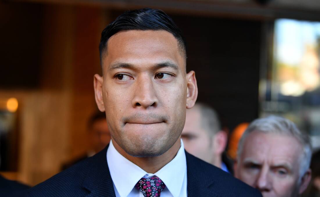 Time to zip it? Israel Folau leaves a conciliation hearing at the Fair Work Commission in Sydney on Friday. Picture: AAP