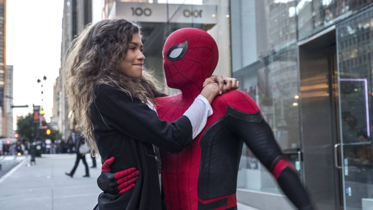  Zendaya, left, and Tom Holland in a scene from Spider-Man: Far From Home. Picture: Jay Maidment/Columbia Pictures/Sony via AP