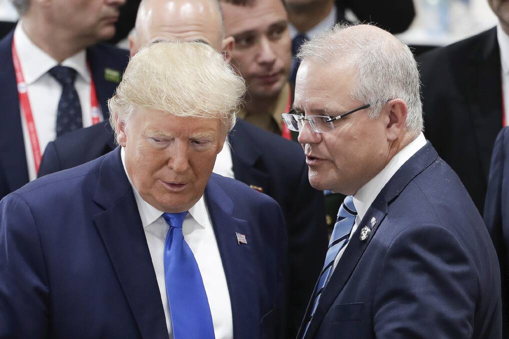 President of the United States Donald Trump and Prime Minister Scott Morrison at the G20 Summit in June. Picture: Alex Ellinghausen