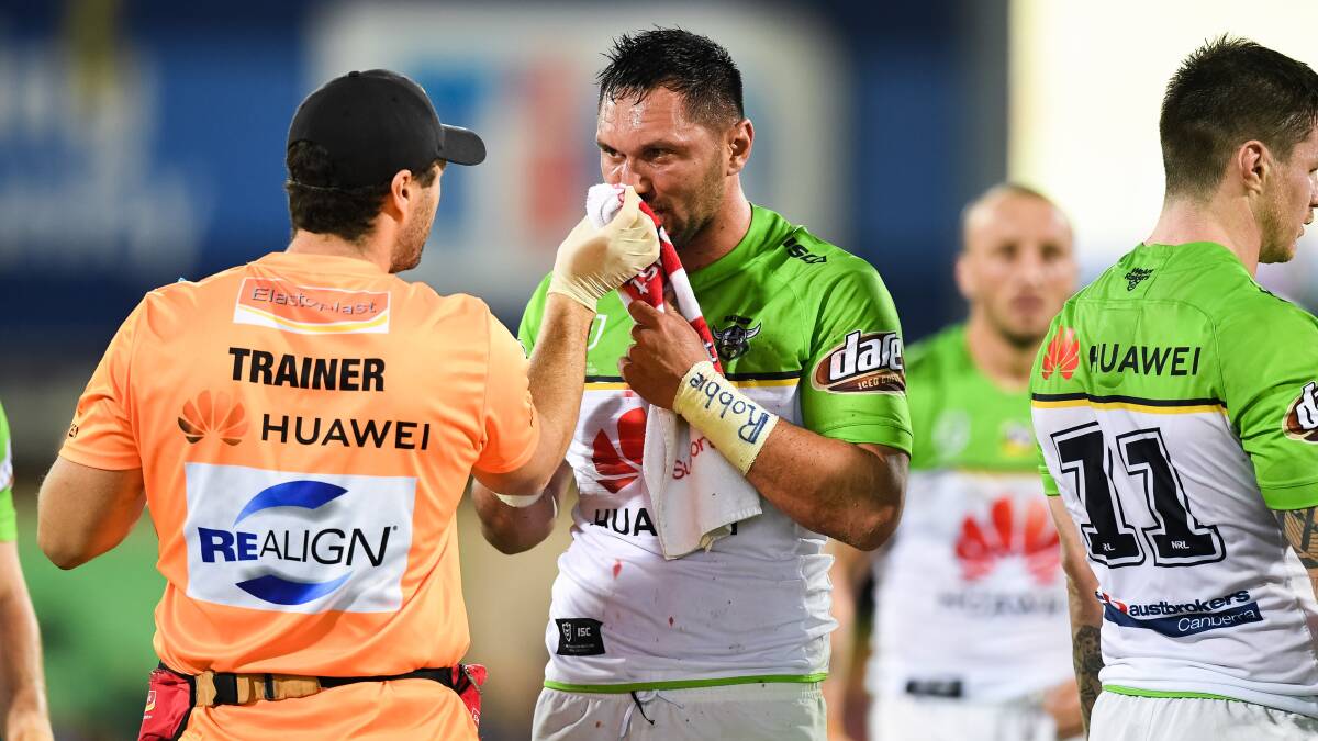The Raiders lost winger Jordan Rapana for 12 minutes, while the Eels kept Peni Terepo despite his swinging arm. Picture: Nathan Hopkins/NRL Photos