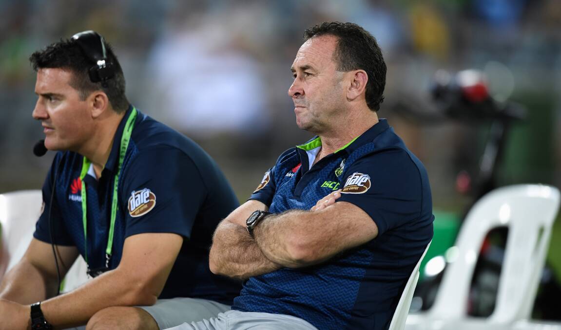 Queensland great Billy Slater says letting teams back into games is becoming a problem for Raiders coach Ricky Stuart. Picture: Nathan Hopkins/NRL Photos
