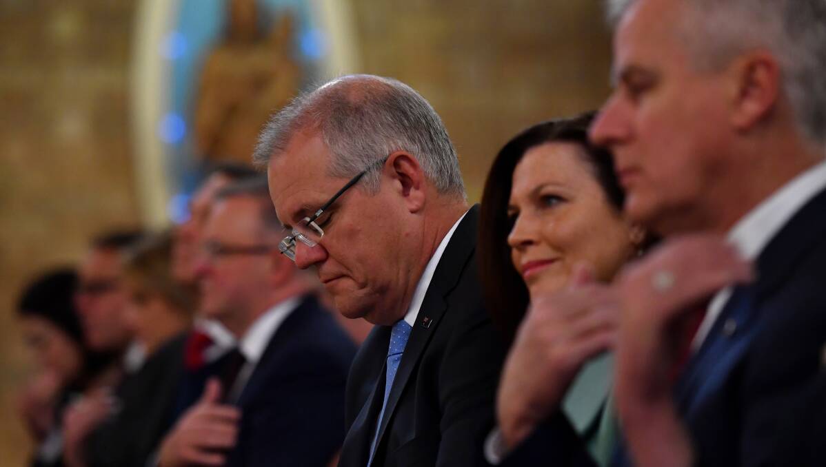 Prime Minister Scott Morrison at the Parliamentary church service for the commencement of parliament at St Christopher's Cathedral in Manuka. Picture: AAP
