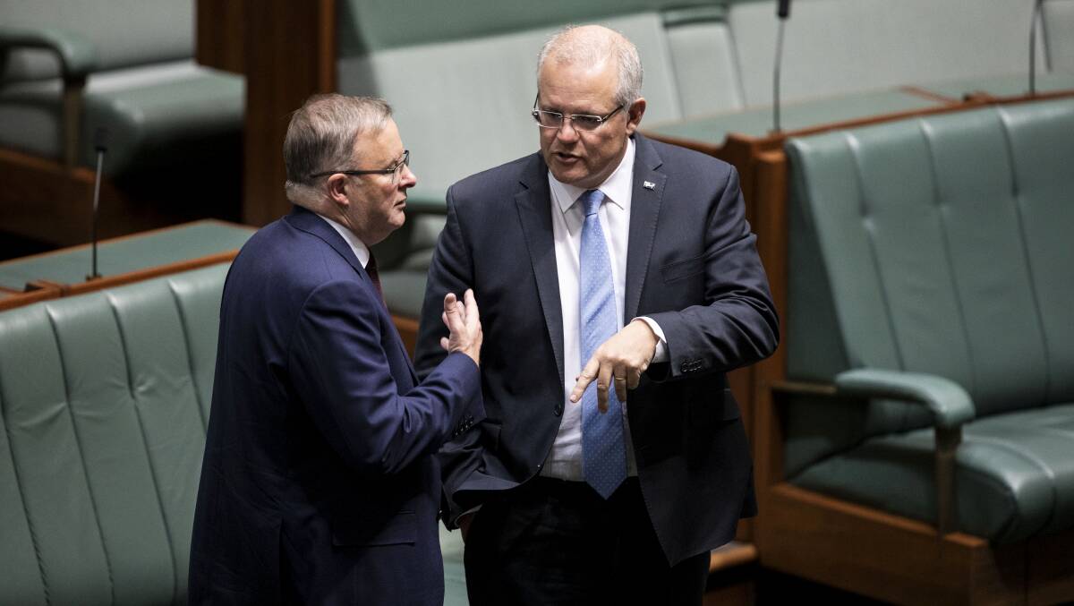Prime Minister Scott Morrison and Opposition Leader Anthony Albanese in the House of Representatives on Tuesday. Picture: Dominic Lorrimer