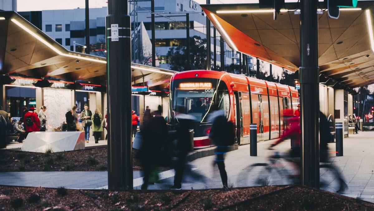 Commuters at a Canberra light rail station. Picture: Jamila Toderas