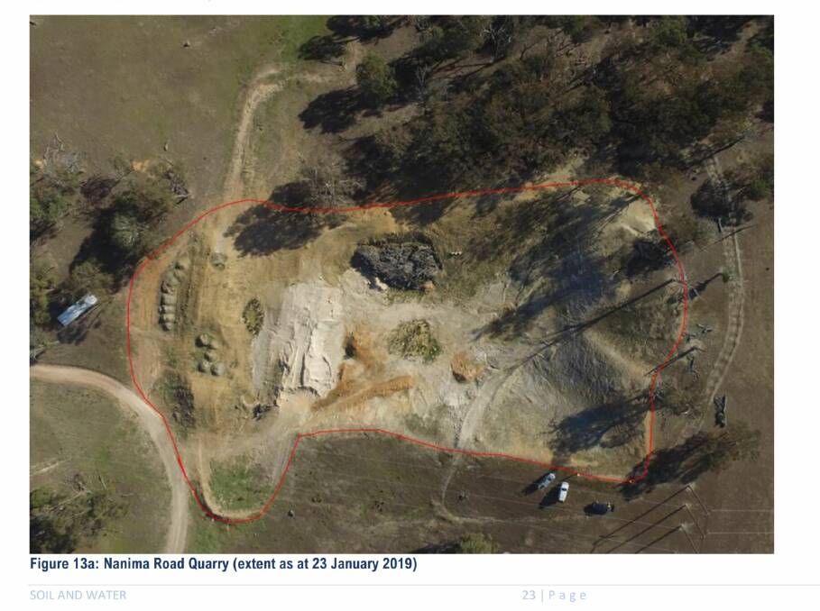 The disused Nanima Road Quarry, where developers are planning to dump 115,500 tonnes of clean fill from Canberra construction sites for restoration works. Picture: Supplied
