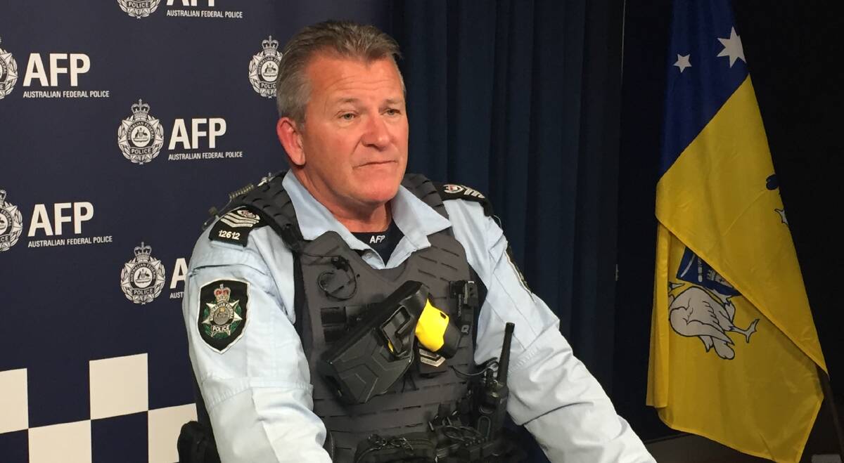 ACT police detective sergeant Marcus Boorman addresses the media, after a horror weekend on Canberra roads. Picture: Andrew Brown