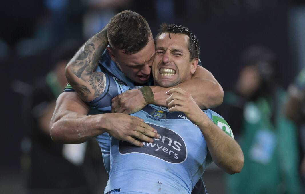 Victory is sweet for MItchell Pearce and the Blues. Picture: AAP