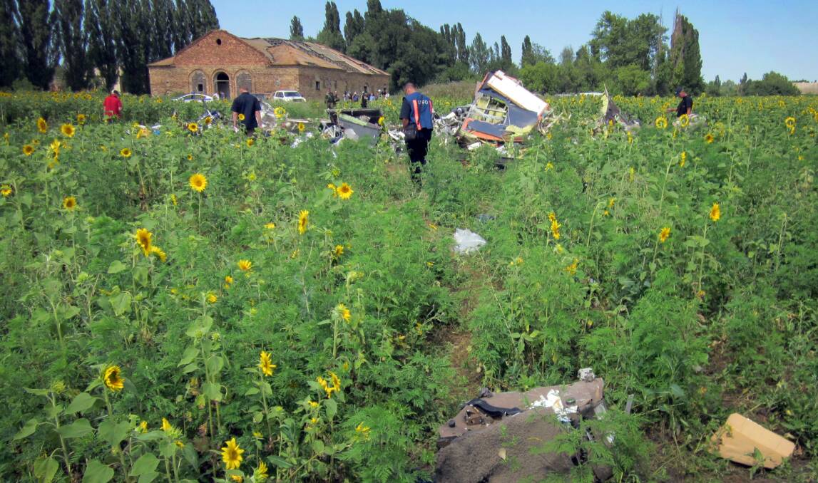 Wreckage of the MH17 was strewn across square kilometres of rural fields, making body recovery a difficult task. Picture: AFP