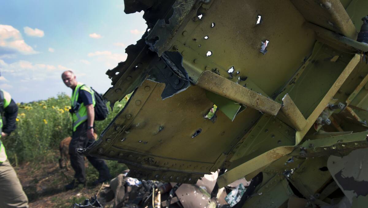 Disaster victim identification team members prepare to sift through the wreckage at the MH17 crash site in the Ukraine. Picture: AFP