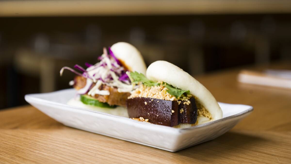 Crackling pork bao and pork belly bao. Picture: Dion Georgopoulos