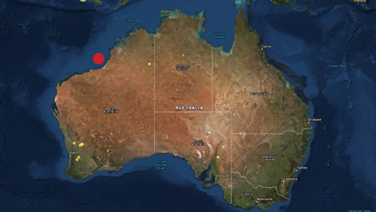 The earthquake was off the West Australian coast. . Image: AAP/GeoScience Australia