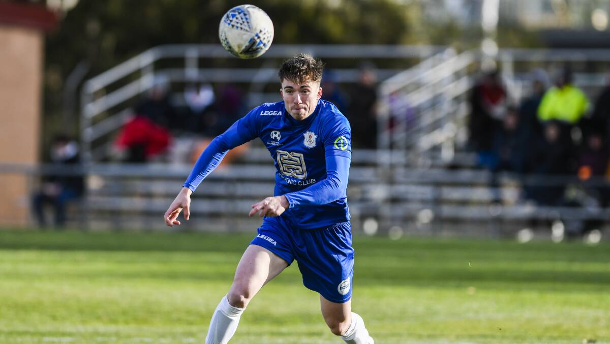 Stephen Domenici scored Canberra Olympic's first goal in their win over Tuggeranong United. Picture: Dion Georgopoulos