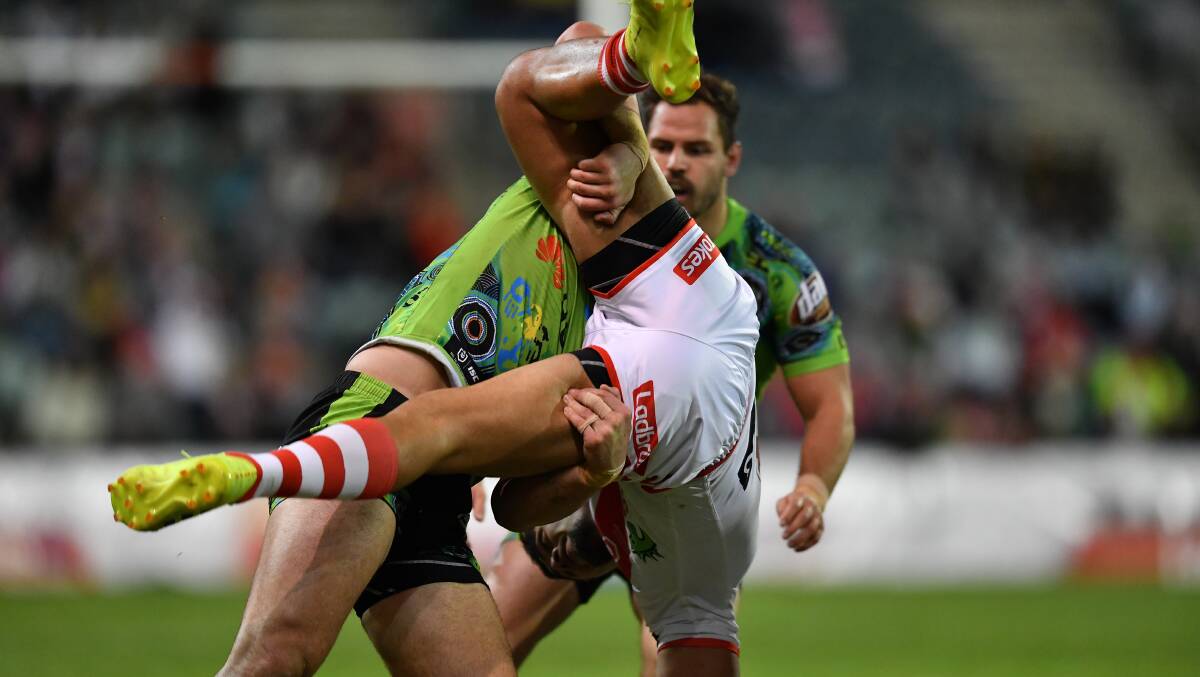 Nick Cotric was sent off for this tackle . Picture: Robb Cox/NRL Photos