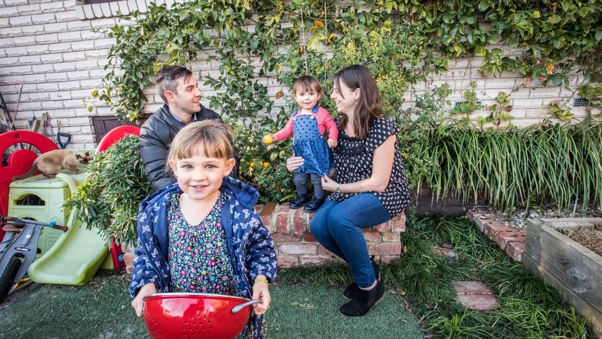 Phoebe Gordon and Tim Dyer, of Cook, with Esther, four, and Eloise, one. Picture: Karleen Minney