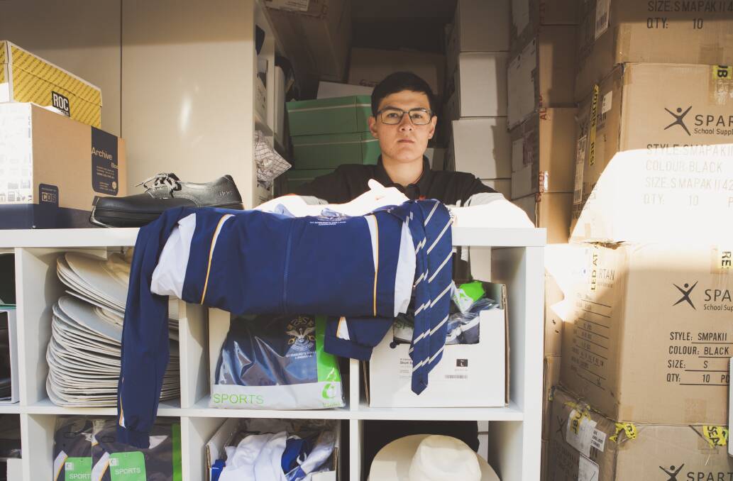 Greg Irvine, who had to be redeployed by The School Locker when their contract with St Edmund's College was abruptly torn up. There are now more than 31,000 school uniform items in a storage unit. Picture: Jamila Toderas