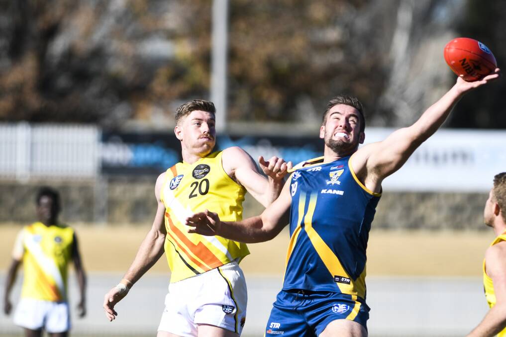 Canberra's Josh Maynard reaches for the ball. Picture: Dion Georgopoulos