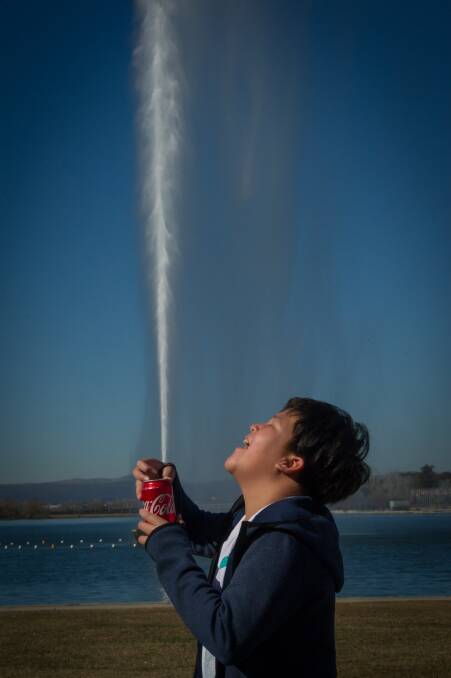 William Huynh, 12, of Sydney, making the most of the jet's return. Picture: Karleen Minney.