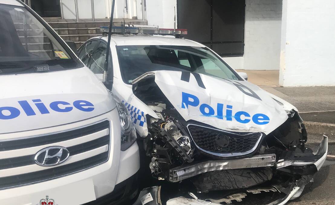 The damage sustained to one of the police cars. Picture: NSW Police