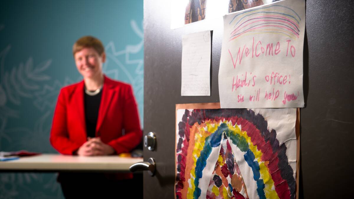  "Welcome to Heidi's office. She will help you!", by her daughter. Picture: Elesa Kurtz
