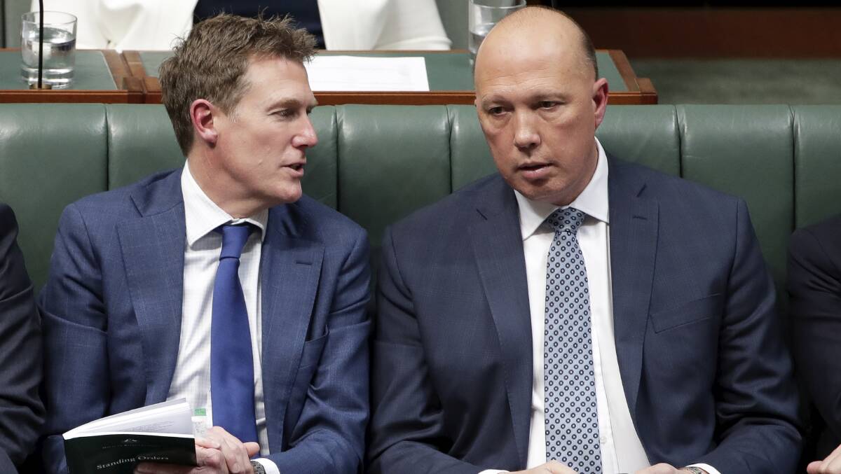 Attorney-General Christian Porter, left, and Minister for Home Affairs Peter Dutton. Picture: Alex Ellinghausen