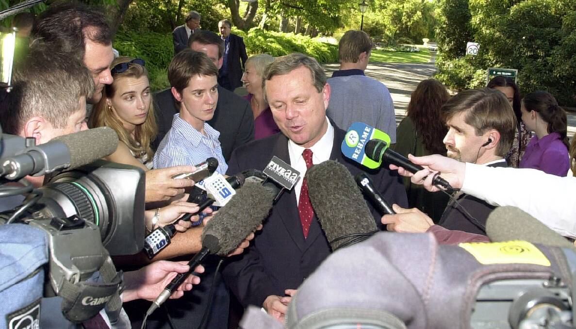 Labor leader Mike Rann after the 2002 state election, which his party won narrowly. My excellent data-entry skills were involved. Picture: Tom Miletic
