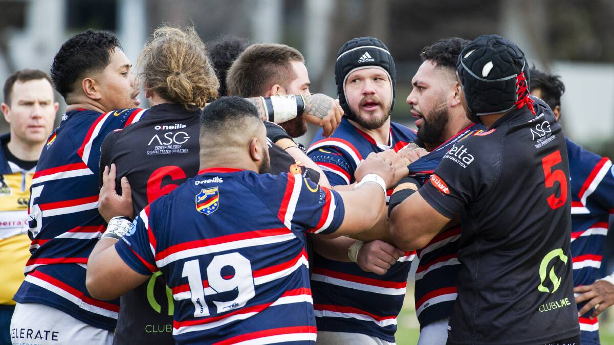 Things got heated between the Eagles and Easts at Griffith Oval. Picture: Jamila Toderas
