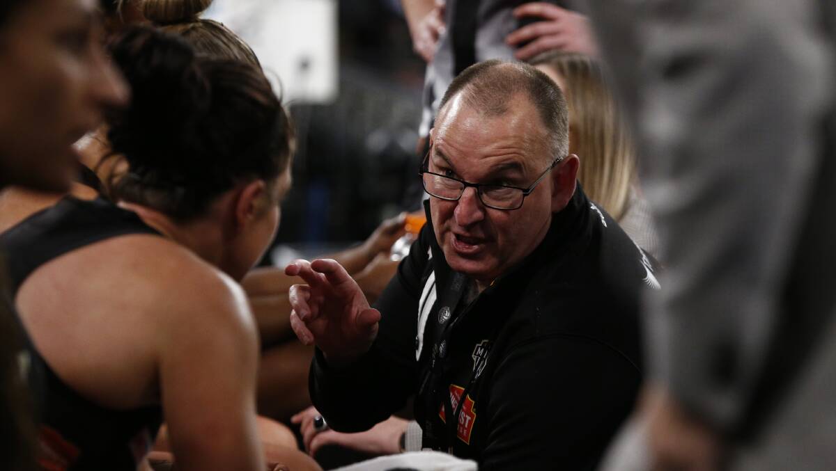 Collingwood coach Rob Wright's tense exchange with Kelsey Browne stunned the netball world. Picture: AAP