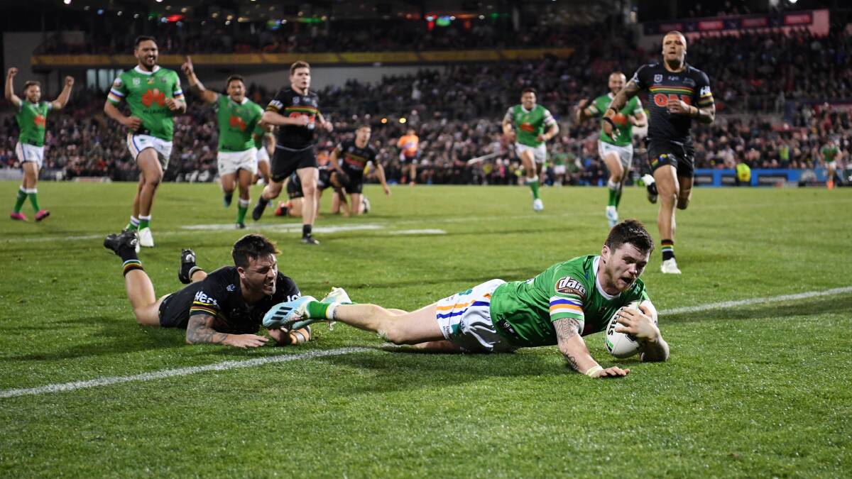 John Bateman crashes over the line for the final try of the night. Picture: Grant Trouville/NRL Photos