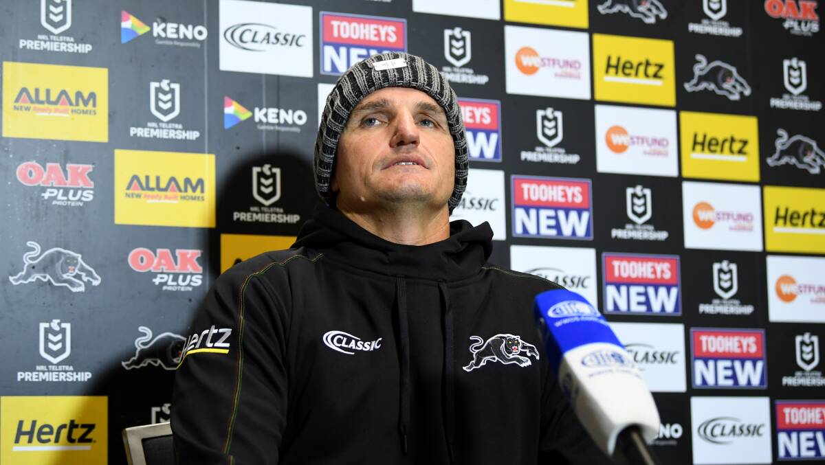 Panthers coach Ivan Cleary speaks to the media following the game. Picture: Joel Carrett/AAP Image