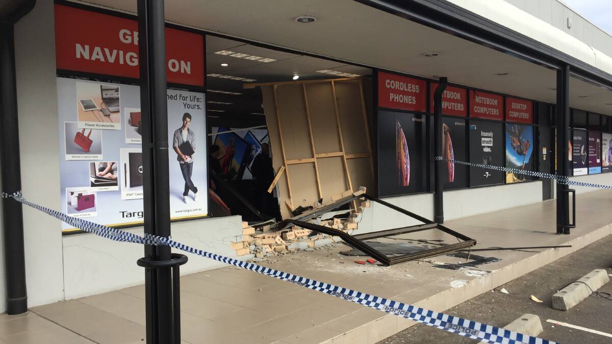 The hole left behind at Harvey Norman in Fyshwick by ram-raiders Lee Bennett and Dean Simonds. Picture: Andrew Brown