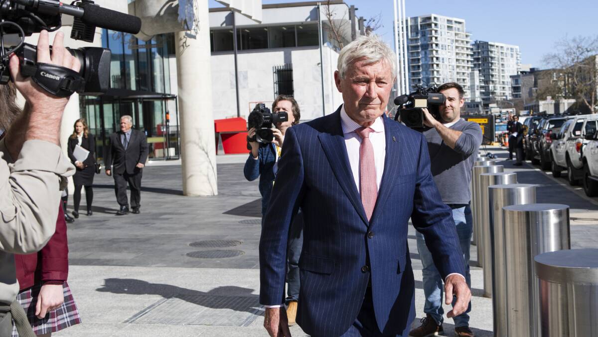 Canberra lawyer Bernard Collaery leaves the ACT Magistrates Court after a committal hearing in the "Witness K" trial. Picture: Jamila Toderas