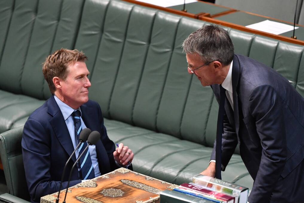 Attorney-General Christian Porter and Shadow Attorney-General Mark Dreyfus during a motion to establish a parliamentary inquiry into Crown Casino in the House of Representatives on Tuesday. Picture: AAP