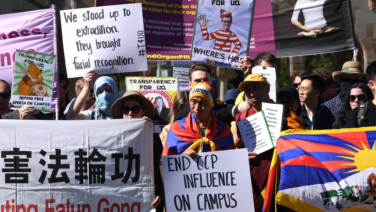 Students gather during a protest at the University of Queensland in Brisbane on July 31. Picture: AAP