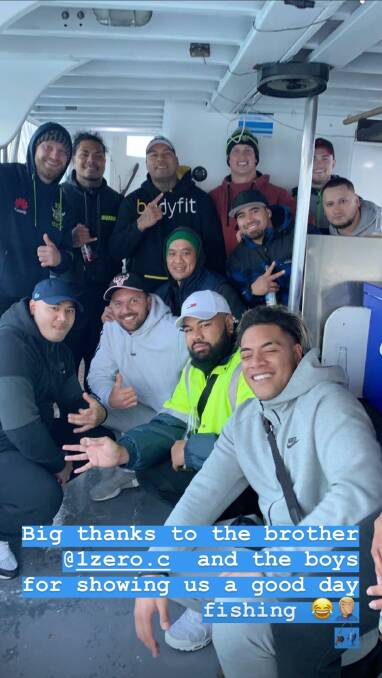 Several Raiders players enjoy a deep-sea fishing trip in Auckland.